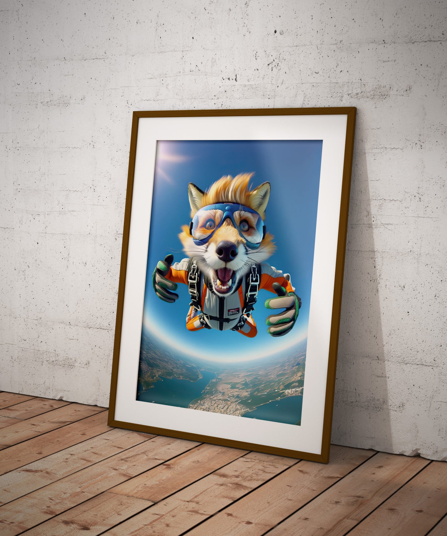 Skydiving Fox in Free Fall Poster - Epic Animal Wall Art Print for Extreme Sports Decor & Unique Animal Lover Gift