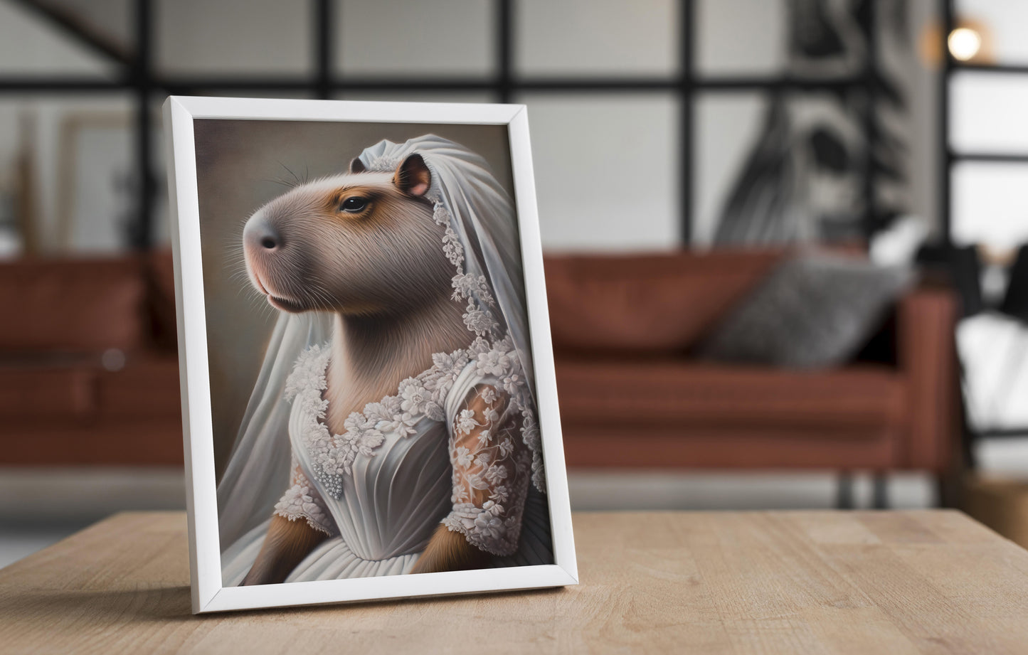 "Capybara in Wedding Dress Poster - Fun Animal Wall Art Decor | Unique Bridal Gift Frame"