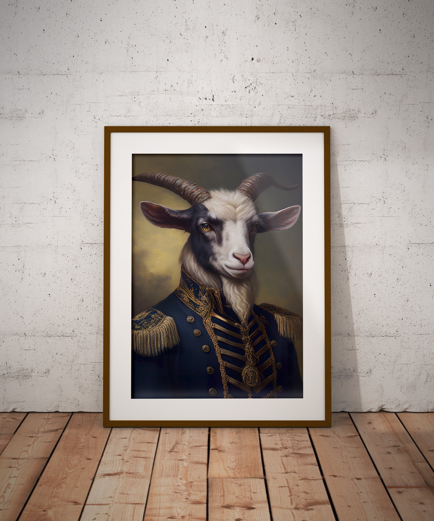 "Goat in Military Uniform Poster - Unique Animal Wall Art Decoration for Framing - Heroic Goat Portrait"