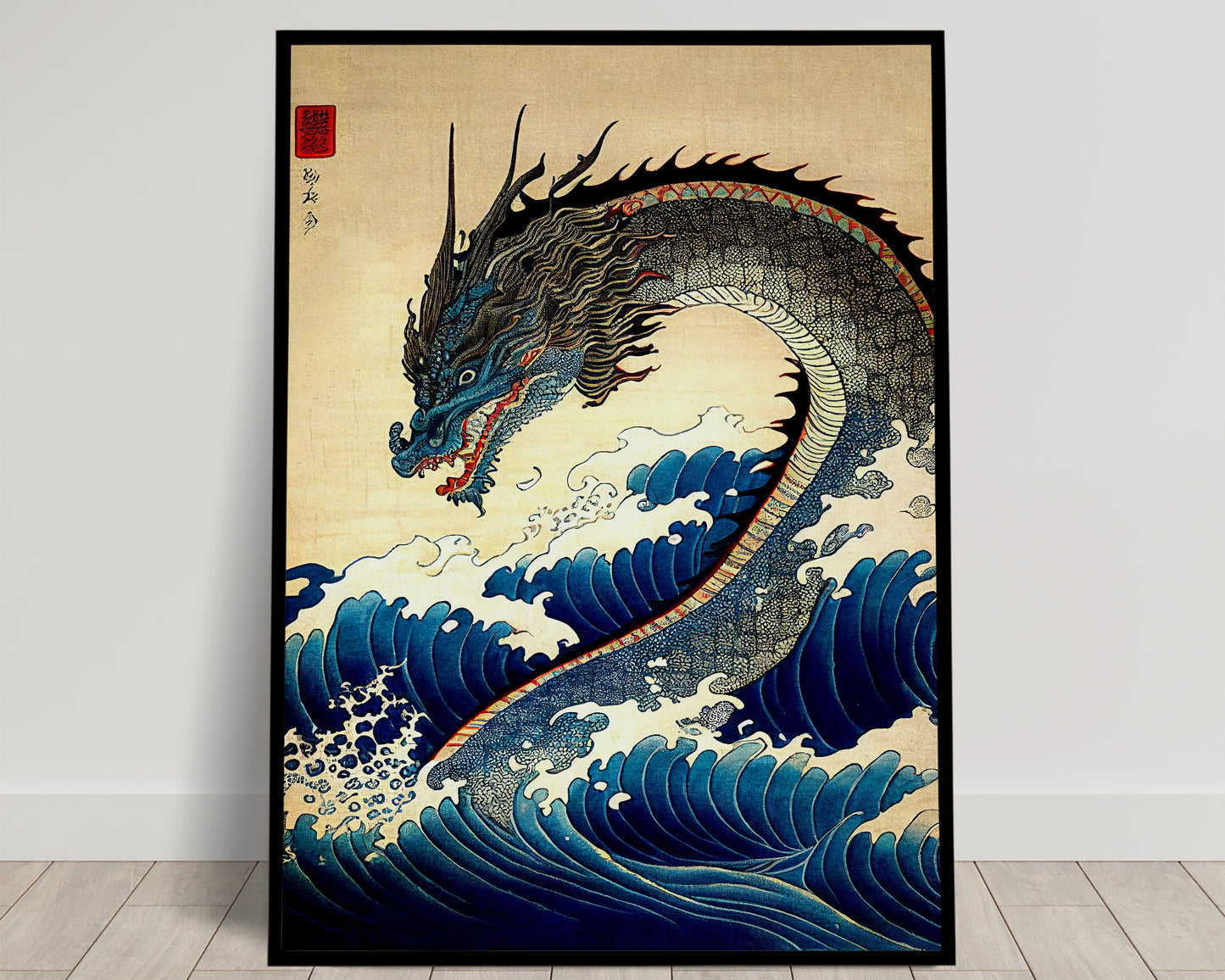 Japanese Art Style Dragon Poster, Nipponese Wall Decoration, Traditional Japanese Wall Art