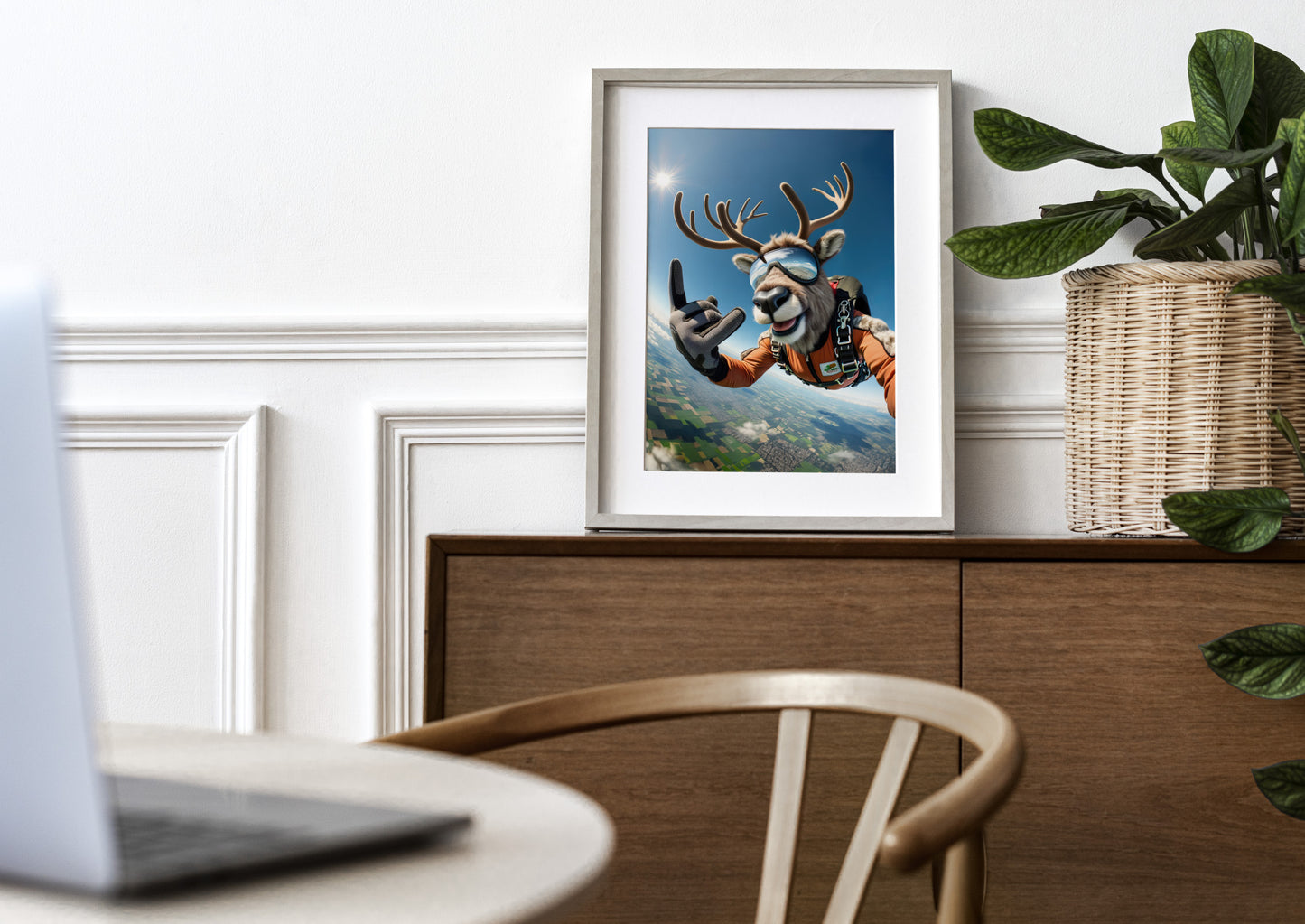 Skydiving Reindeer Poster - Epic Wall Art, Animal Print, Extreme Sport Decor, Perfect Gift for Animal Lovers