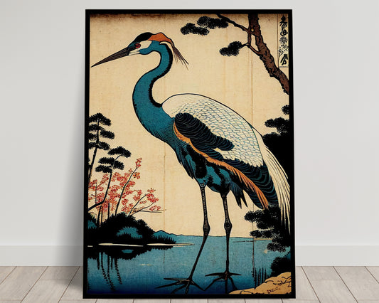 Japanese Crane Poster, Traditional Japanese Art Print, Nipponese Wall Decoration for Home Decor