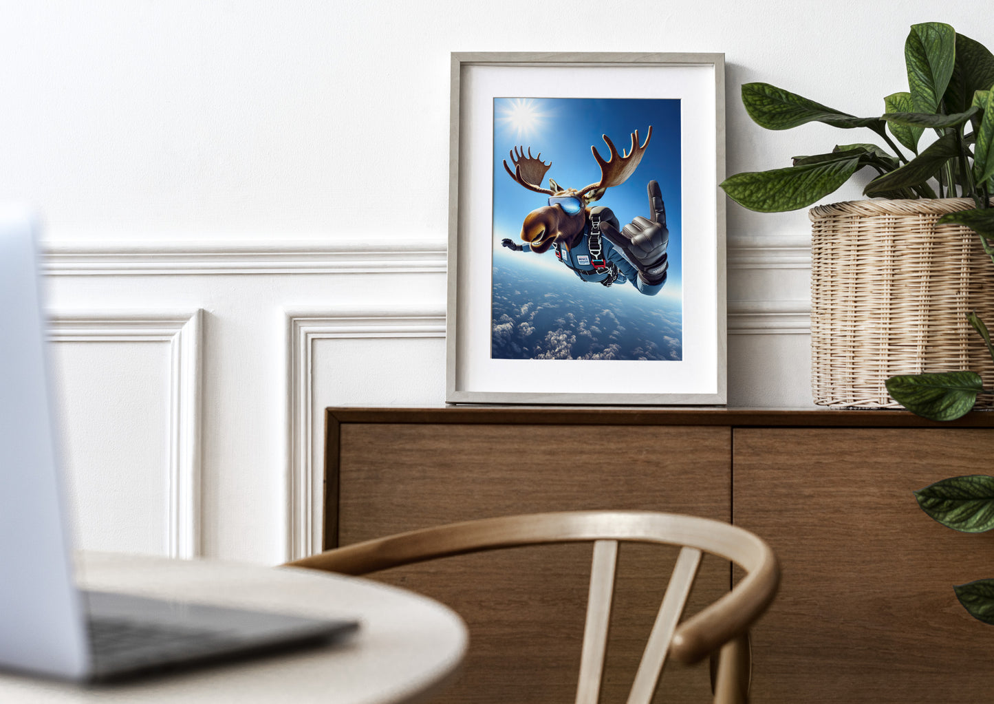 Epic Skydiving Moose Poster – Extreme Sport Animal Print Wall Art | Unique Animal Lover Gift Decor