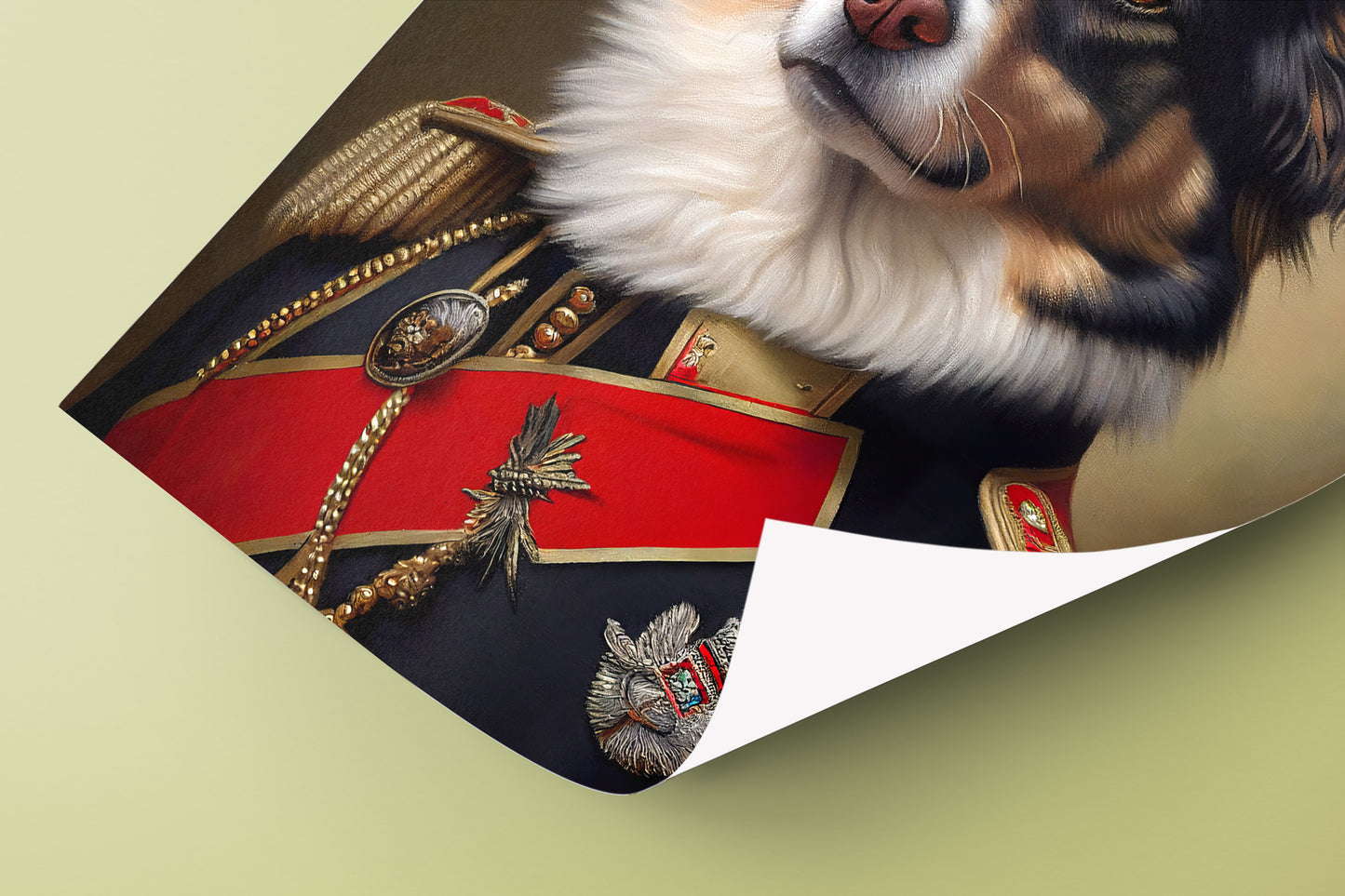 Australian Shepherd in Military Uniform Poster, Dog Wall Art, Animal Wall Decoration, Unique Dog Poster for Home Decor