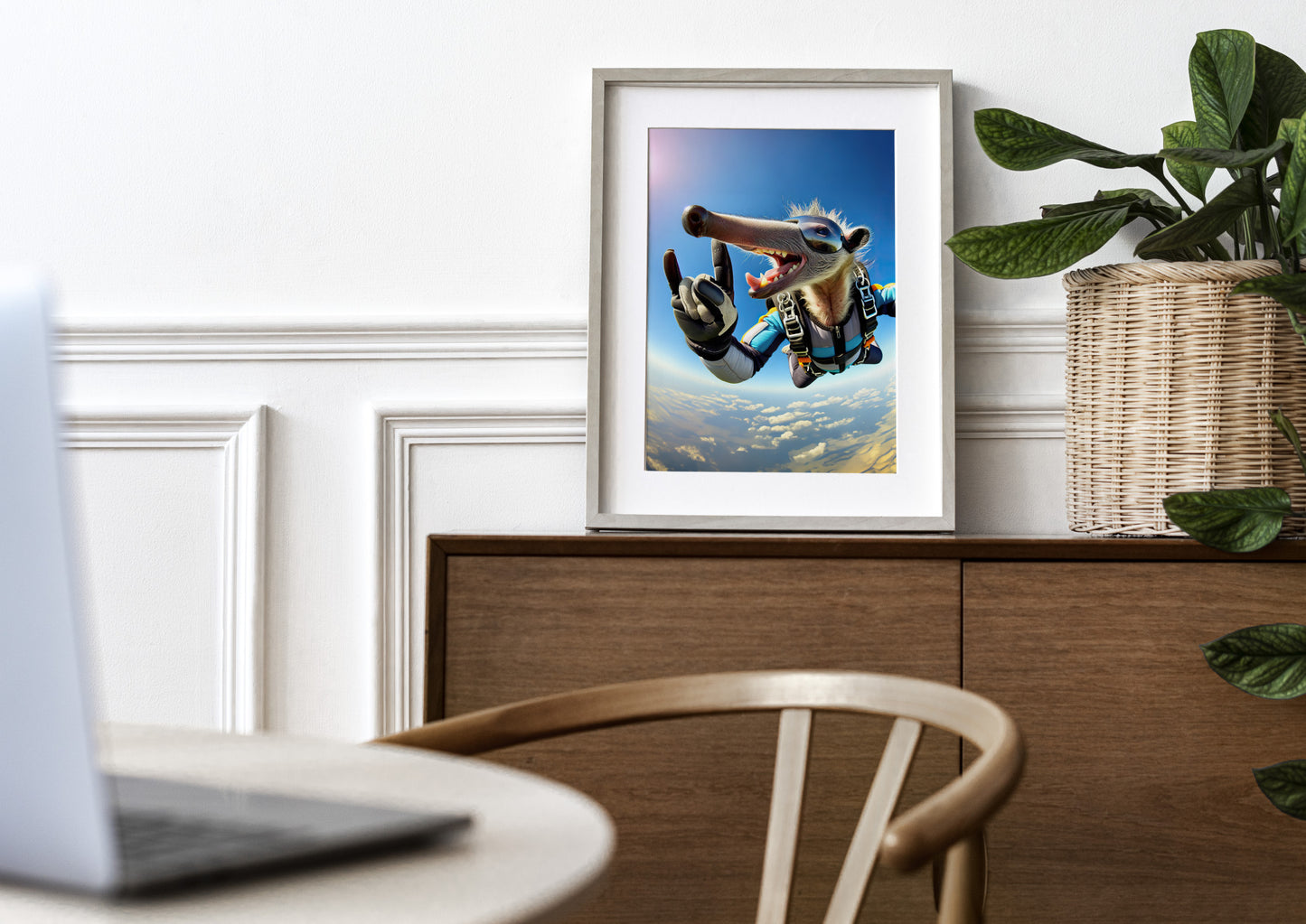 Epic Skydiving Anteater Poster - Funny Animal Print for Extreme Sport Decor & Animal Lover Gift