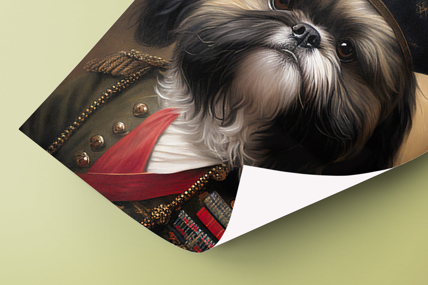 Poster Portrait Shih-tzu en Uniforme Militaire | Art Mural Chien Drôle et Héroïque | Décoration Murale Officielle