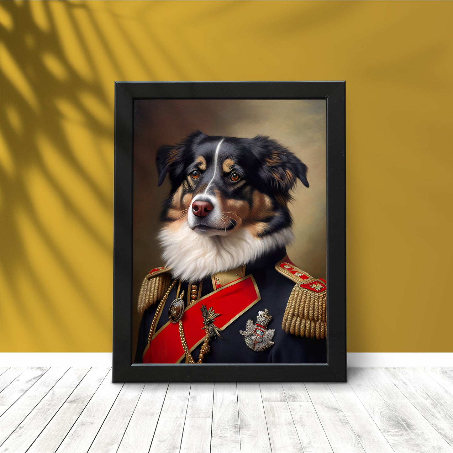 Australian Shepherd in Military Uniform Poster, Dog Wall Art, Animal Wall Decoration, Unique Dog Poster for Home Decor