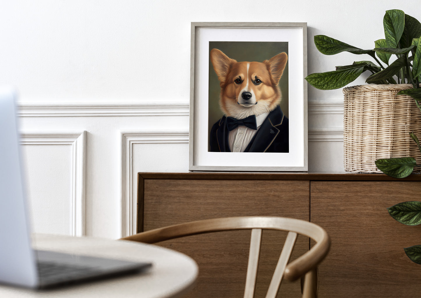 Chic Corgi Tuxedo Poster – Animal Wall Decoration, Portrait of Corgi in Tuxedo Wall Art