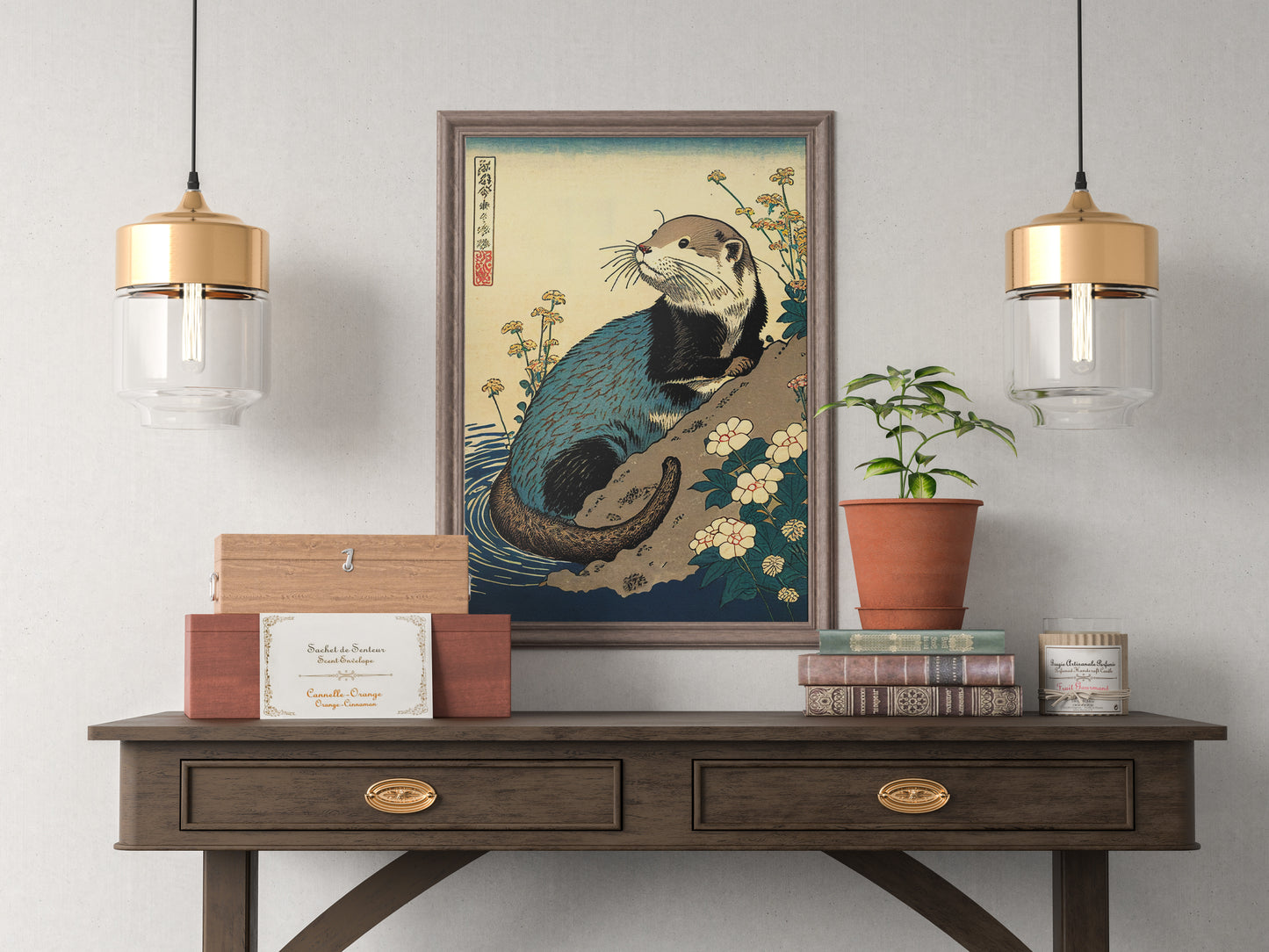 Japanese Otter Poster - Ukiyo-e Style Wall Art - Japanese Print Decor - Otter Wall Decoration