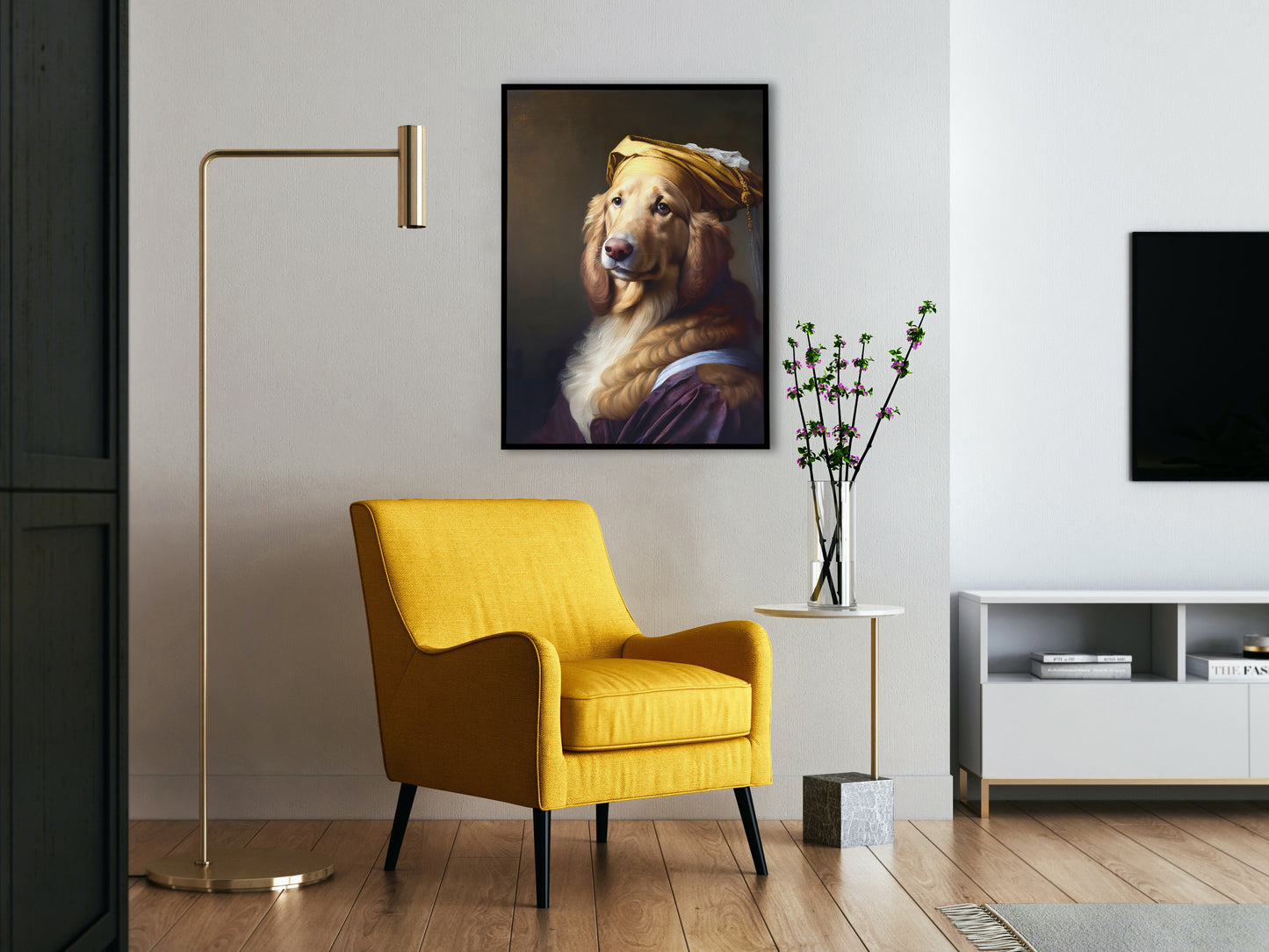 Poster chien style baroque Golden Retriever, Décoration murale noble, Affiche animalière à encadrer