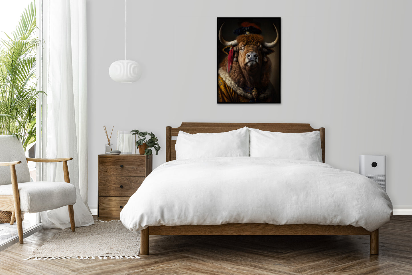 Affiche Poster de Bison Noble Style Baroque, Décoration Murale Animale, Idée Cadeau à Encadrer