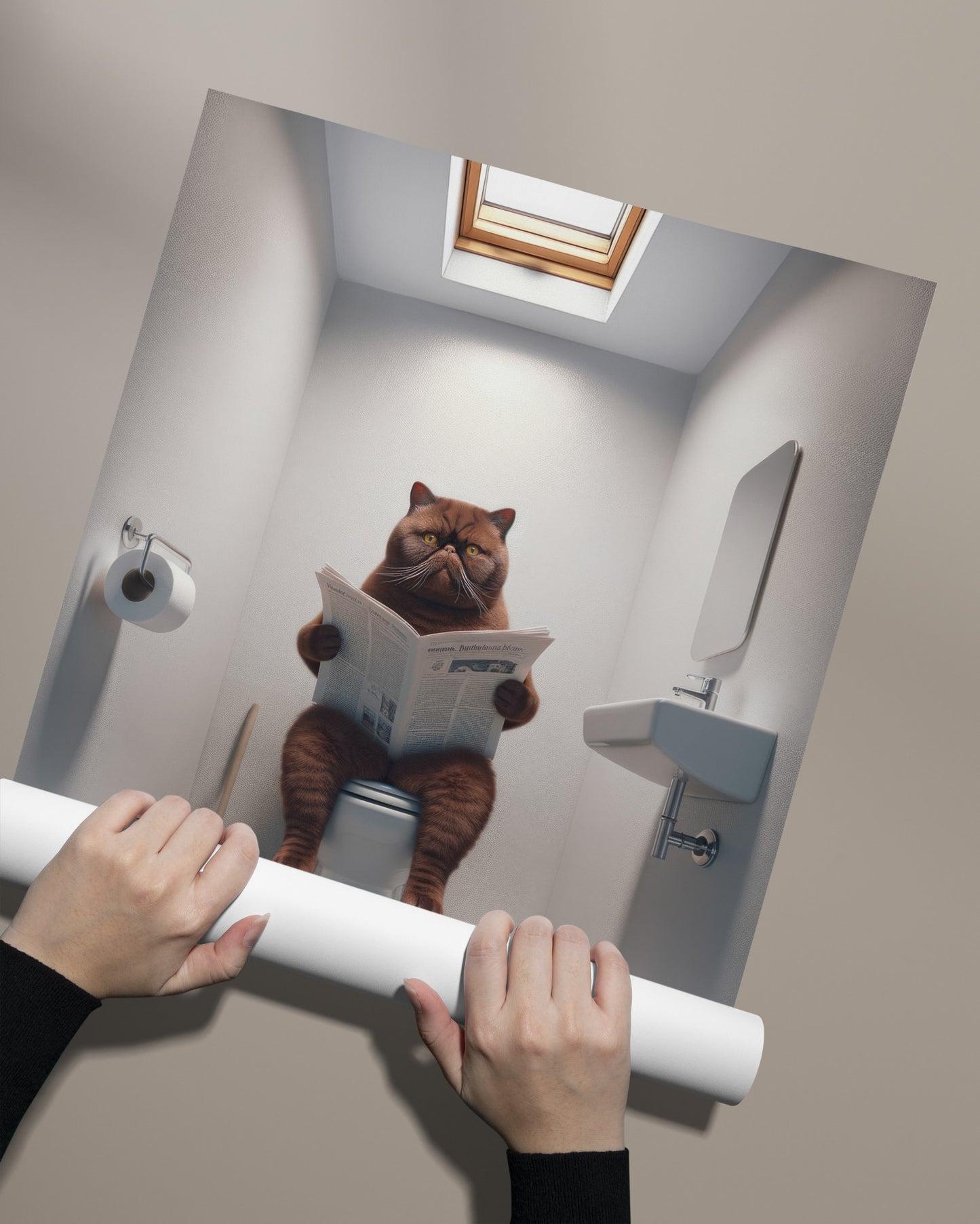 Affiche Murale Chat Exotic Shorthair Chocolat aux Toilettes - Décoration Humour WC & Salle de Bain - Poster Cadeau Chat