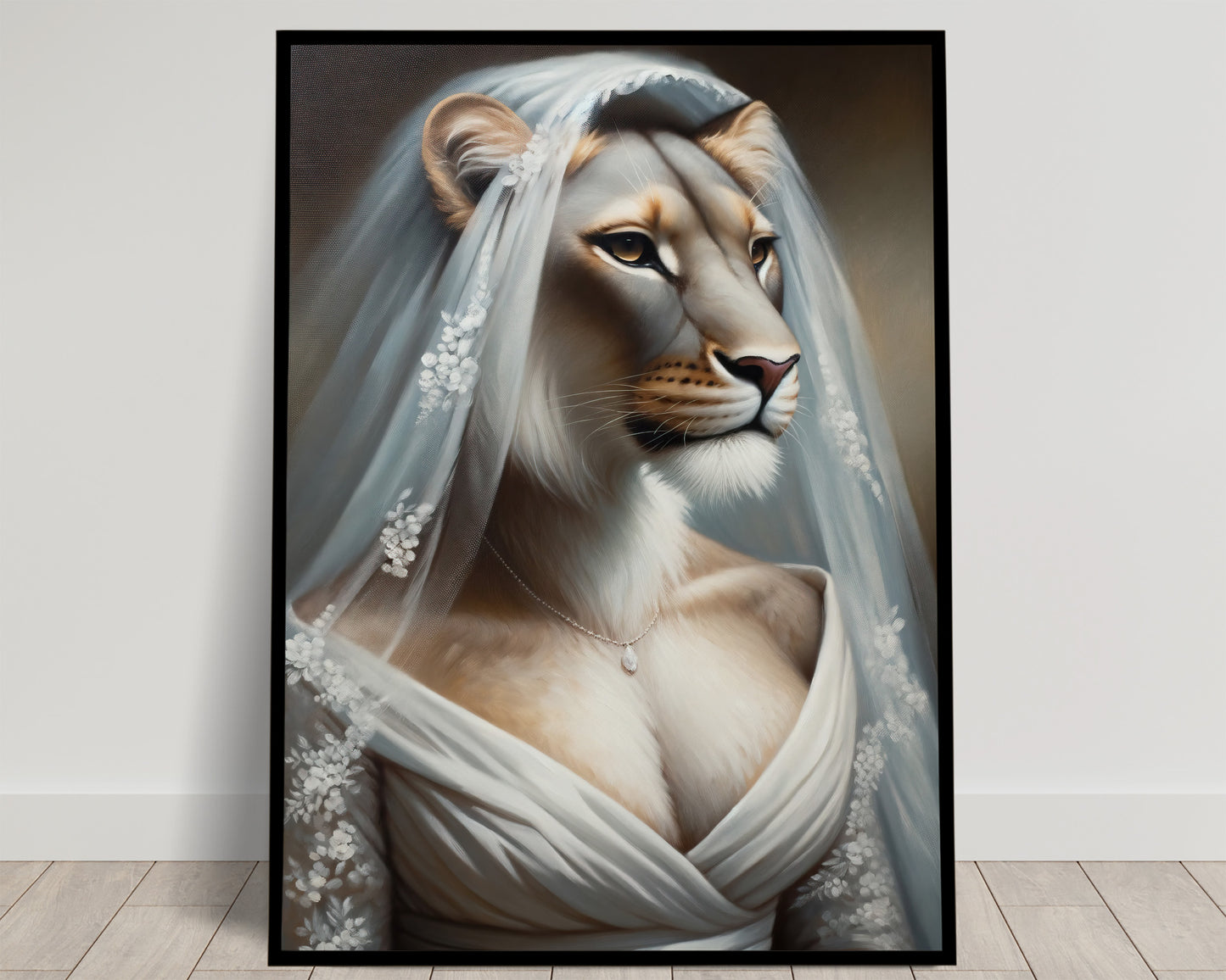 Lioness Bride Poster | Funny Animal Wall Art Decor | Unique Wedding Gift Frame | Portrait Wall Decor