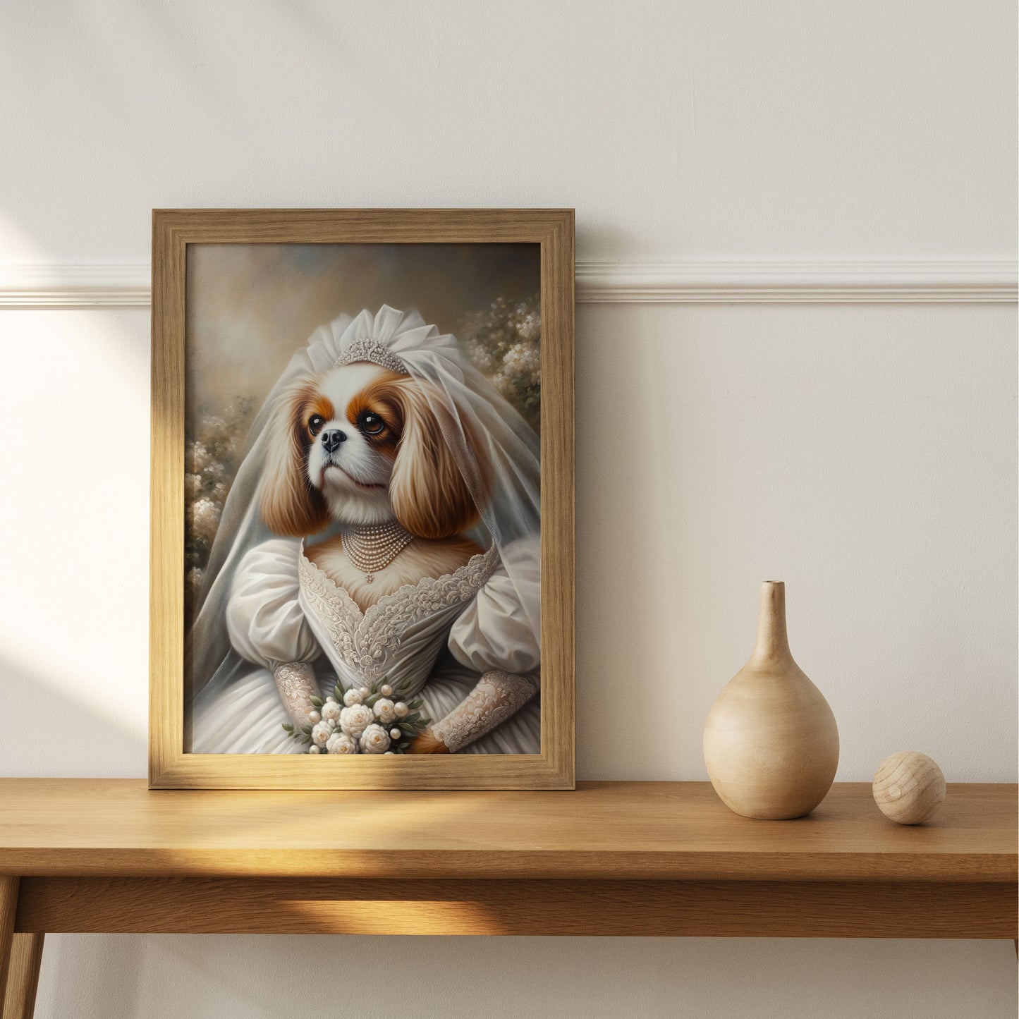 "Cavalier King Charles Spaniel in Wedding Dress Poster - Unique Dog Bride Wall Art Decor - Perfect Gift"