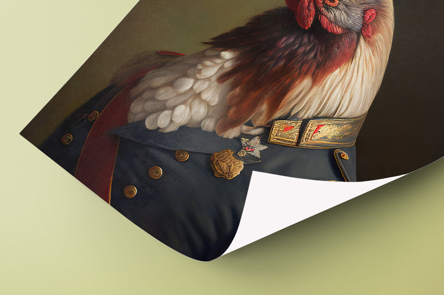 Heroic Rooster in Military Uniform Poster - Unique Animal Wall Art, Framed Poultry Decor, Perfect for Home & Office