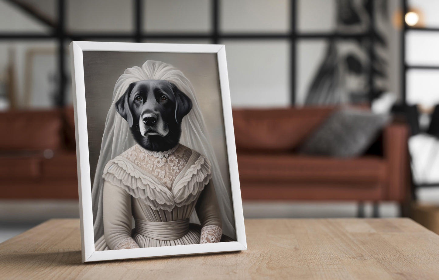 Poster Chien Mariage - Labrador Noire en Robe de Mariée, Affiche Murale Animaux, Décoration Murale Humoristique