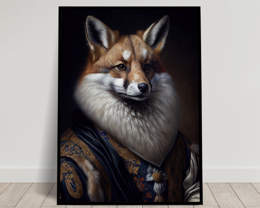 Poster Renard Baroque Noble, Décoration Murale Animaux, Art Mural Renard Argenté