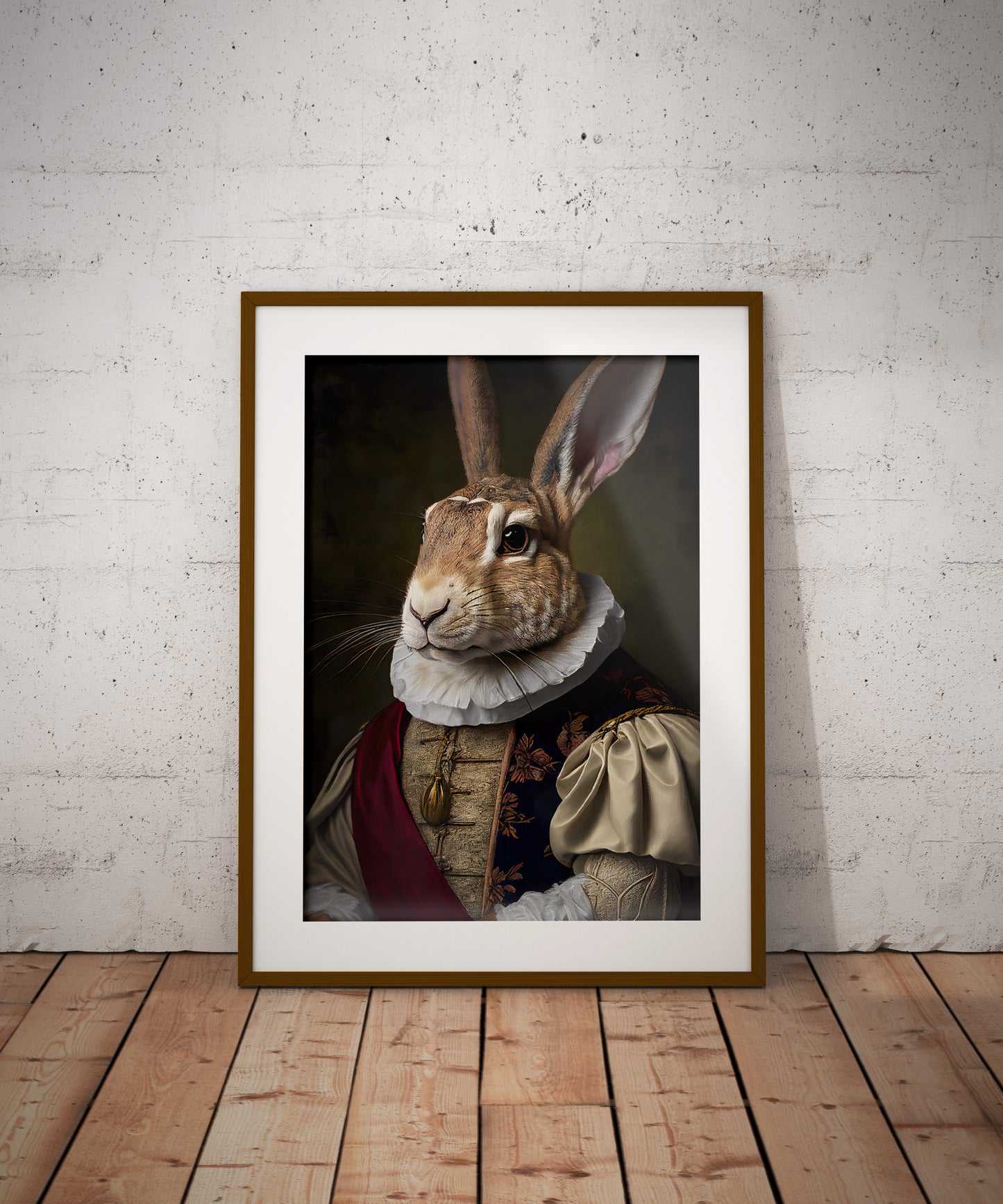 Poster Lapin Noble Style Baroque, Décoration Murale Animaux, Affiche à Encadrer d'Art Mural