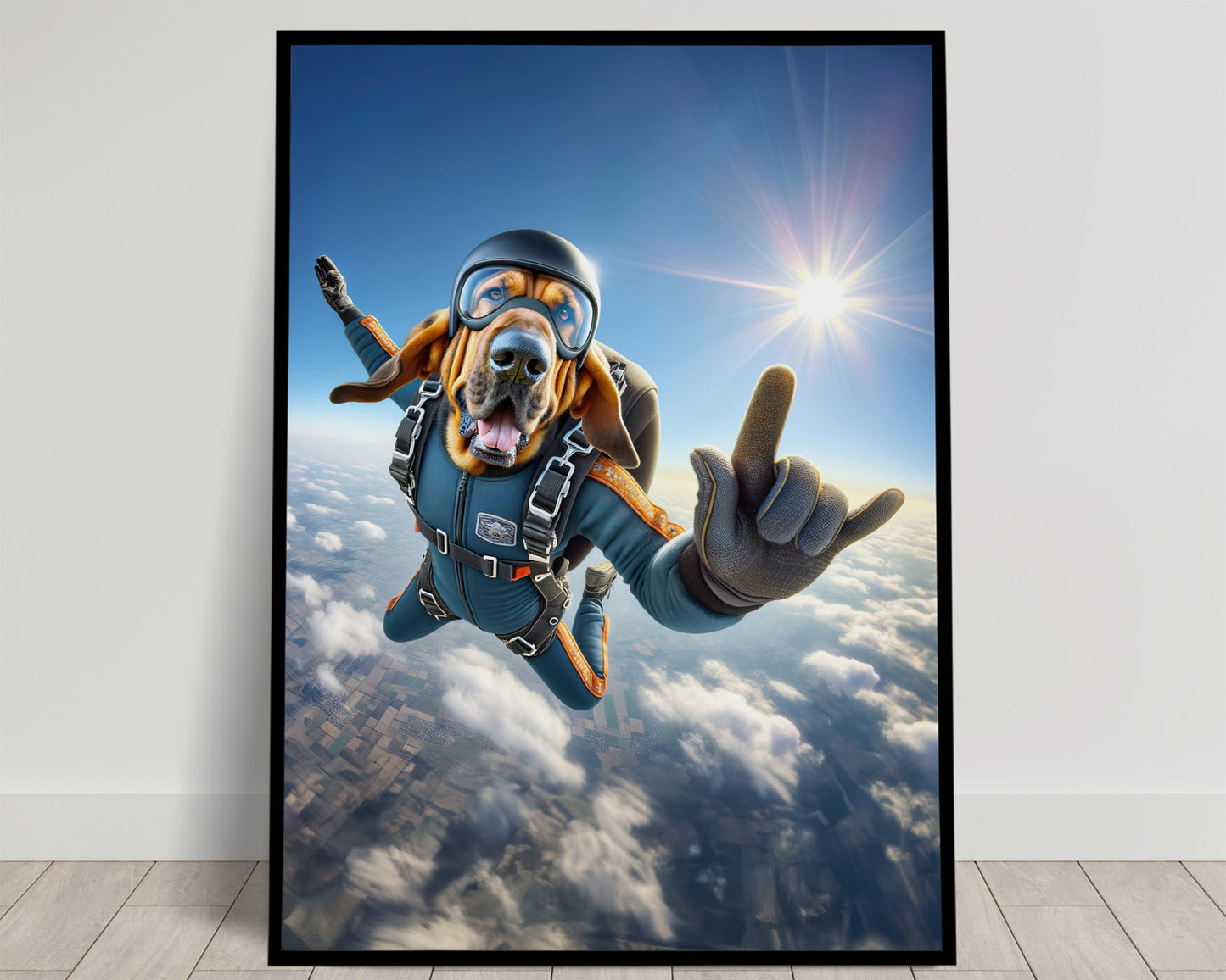 Affiche murale Chien en Parachute - Poster Décor Sport Extrême - Idée Cadeau Unique Skydiving