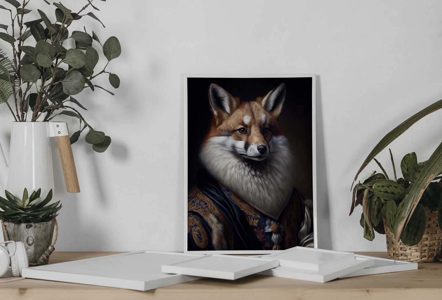 Poster Renard Baroque Noble, Décoration Murale Animaux, Art Mural Renard Argenté