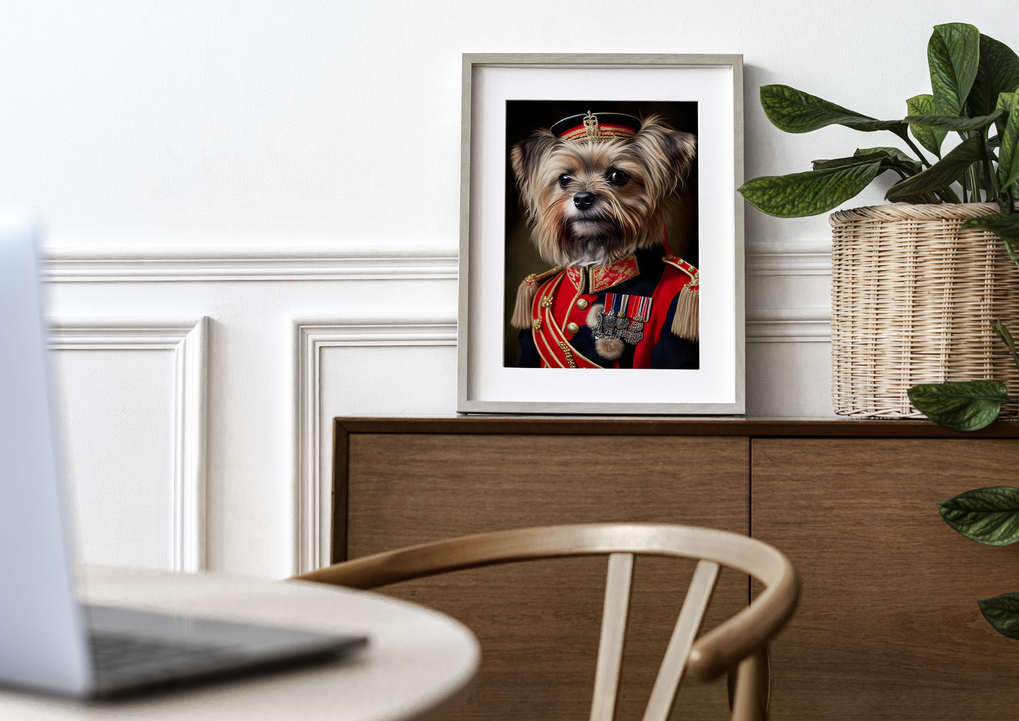 "Yorkshire Dog in Military Uniform Poster – Animal Wall Art, Yorkshire Terrier Wall Decoration"