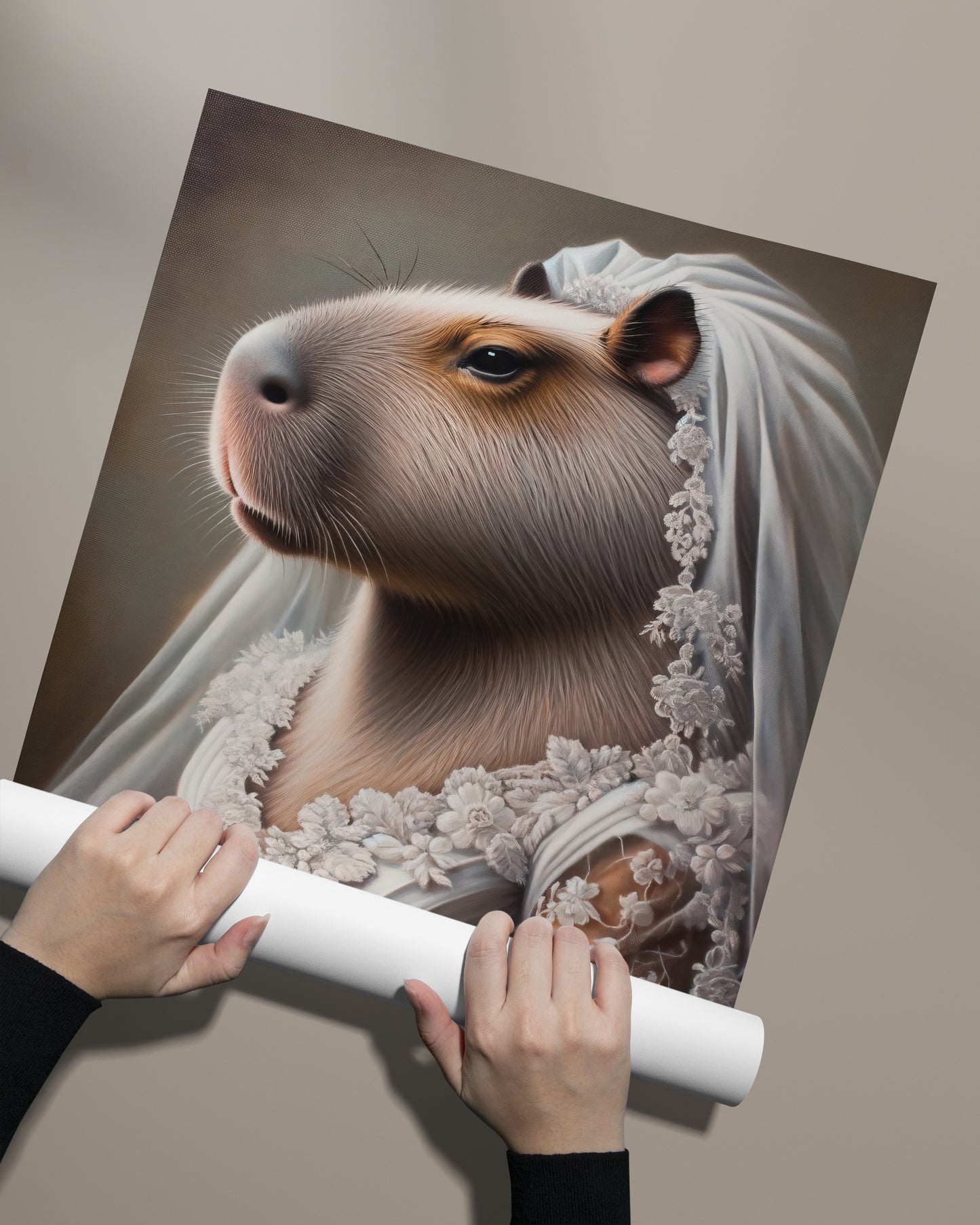 "Capybara in Wedding Dress Poster - Fun Animal Wall Art Decor | Unique Bridal Gift Frame"