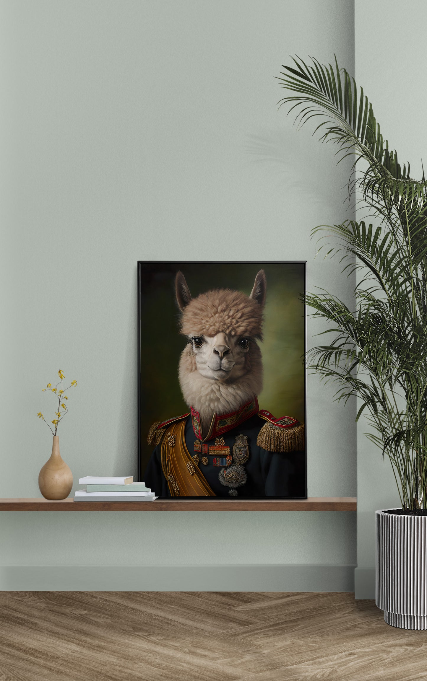 Heroic Alpaca Poster in Military Uniform | Animal Wall Art Decoration for Home | Frameable Alpaca Print