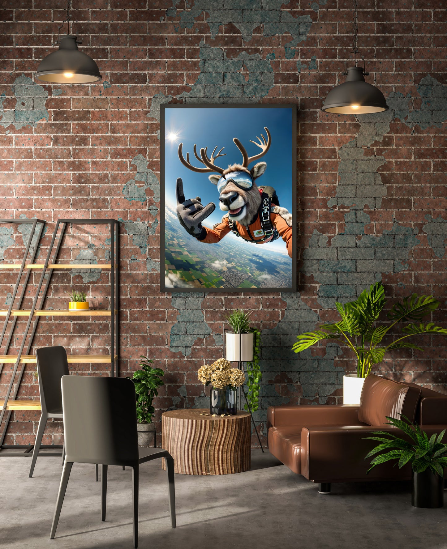 Skydiving Reindeer Poster - Epic Wall Art, Animal Print, Extreme Sport Decor, Perfect Gift for Animal Lovers