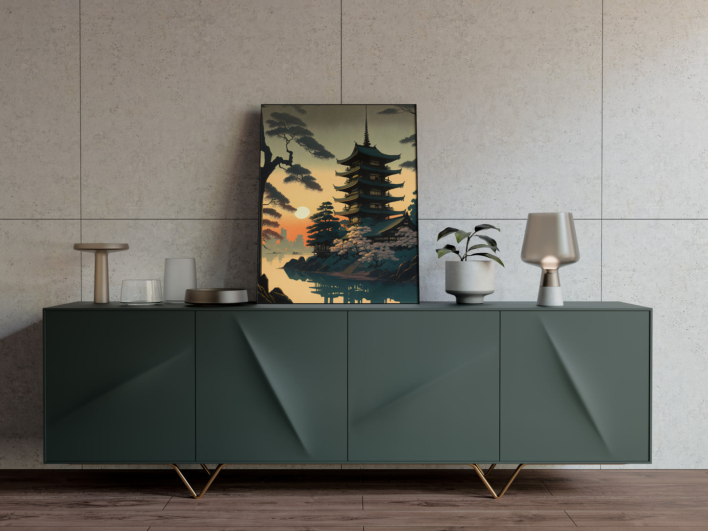 Poster Temple Japonais au Lever du Soleil - Décoration Murale Asiatique - Art Nippon