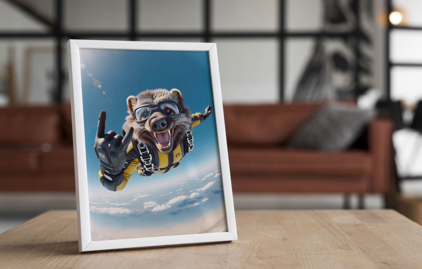 Skydiving Wolverine Free-Fall Poster | Epic Wall Art | Extreme Sport Animal Print | Unique Animal Lover Gift