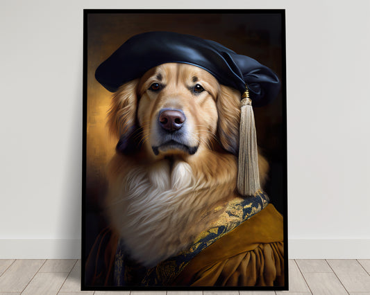 Baroque Style Golden Retriever Portrait Poster, Elegant Animal Wall Art, Decorative Dog Poster for Framing