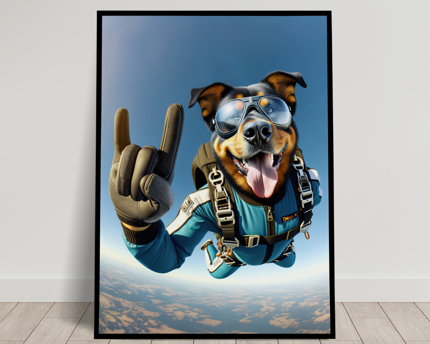 Affiche Murale Beauceron en Parachute - Poster Chien Skydiving Sport Extrême - Décor et Cadeau Unique