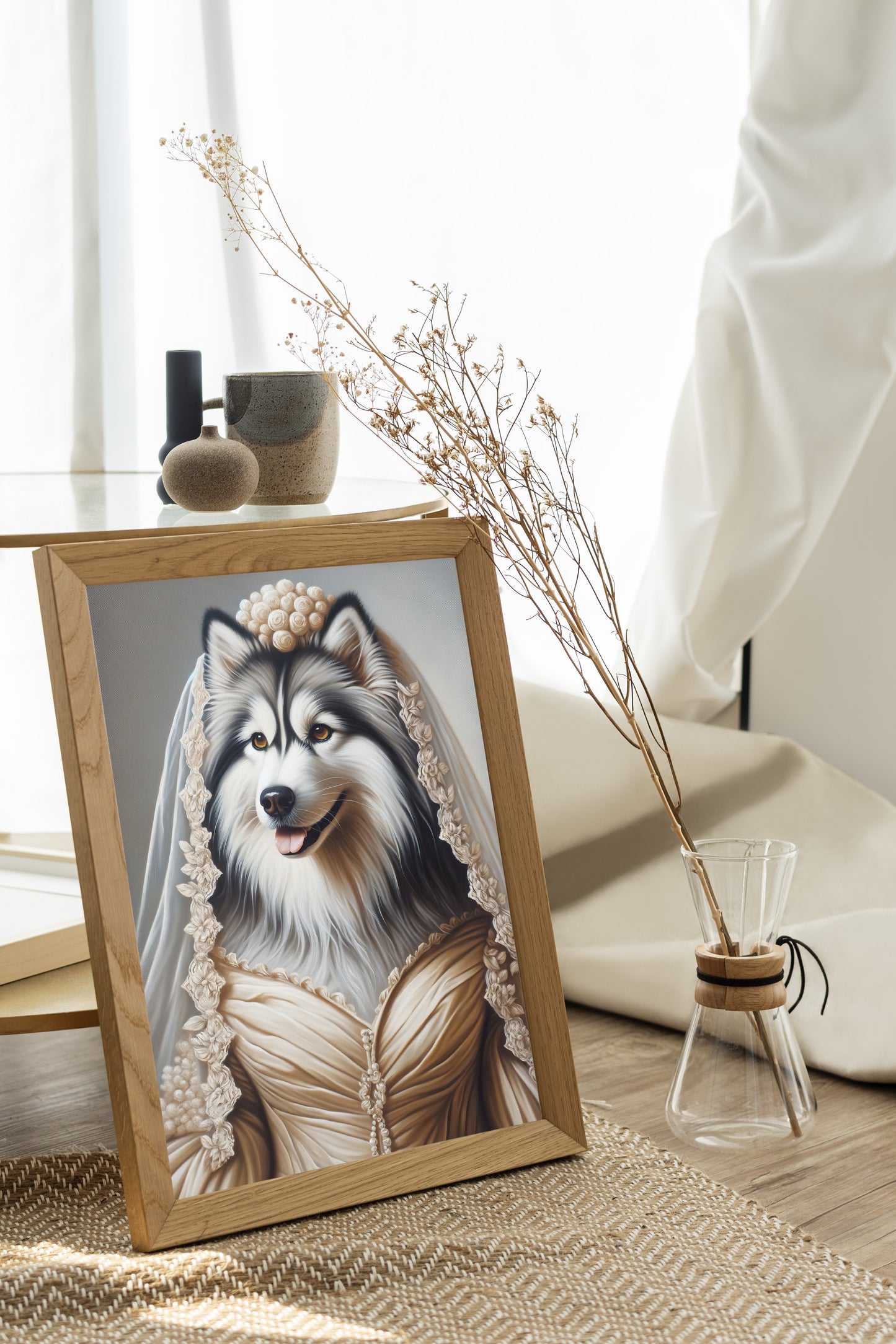 Siberian Husky in Wedding Dress Poster - Funny Animal Wall Art Decor - Unique Dog Bride Artwork Gift