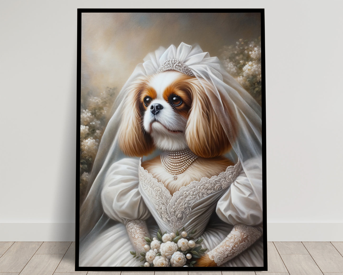 "Cavalier King Charles Spaniel in Wedding Dress Poster - Unique Dog Bride Wall Art Decor - Perfect Gift"