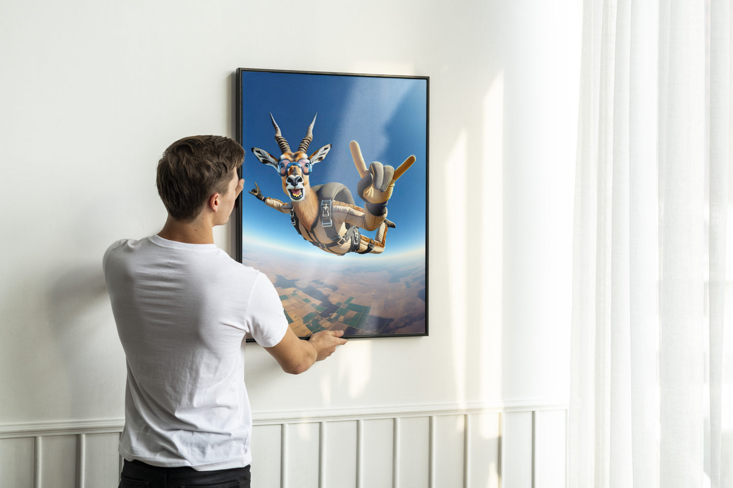 Affiche Murale Antilope en Chute Libre Parachute, Poster Animal Skydiving, Décor Sport Extrême, Idée Cadeau Originale