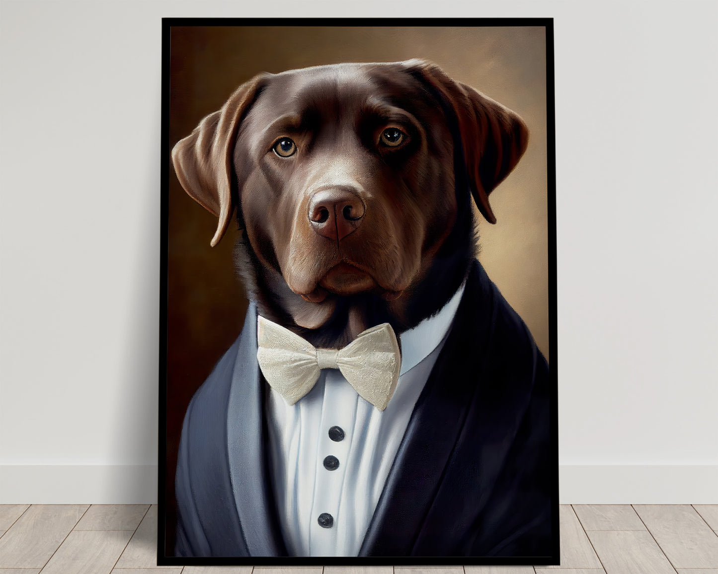 "Chocolate Labrador Tuxedo Poster: Elegant Animal Wall Art, Charming Pet Portrait Decoration for Home"