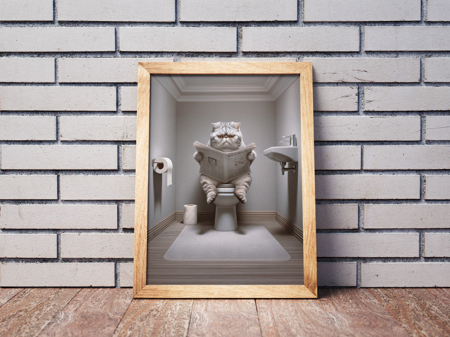 Affiche Murale Chat Exotic Shorthair Gris, Déco Humour WC & Salle de Bain, Poster Cadeau Original Chat Toilettes