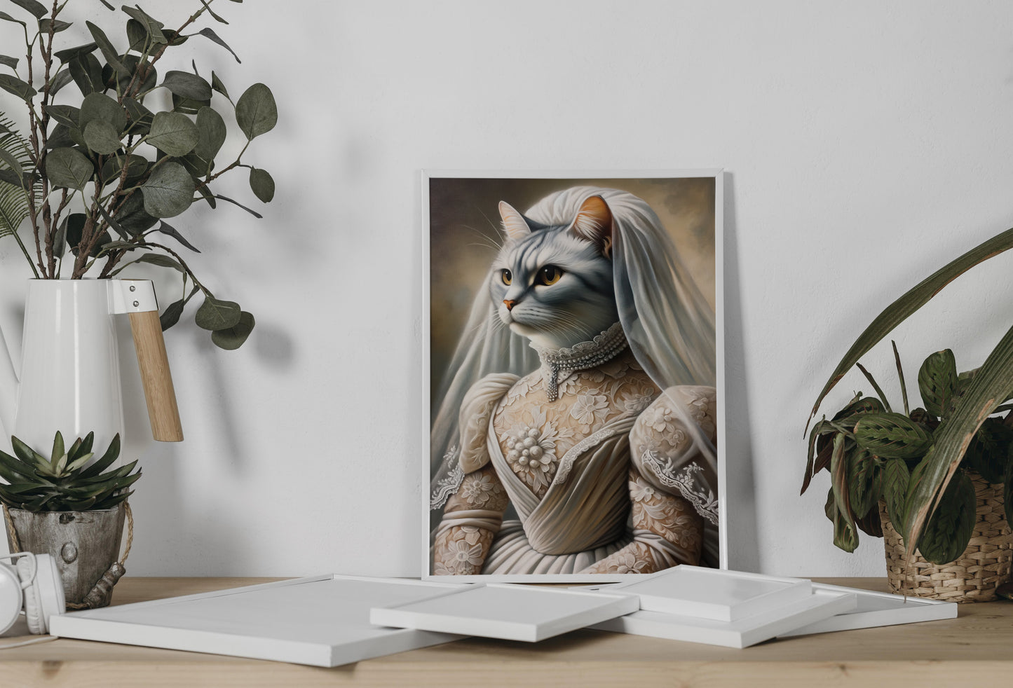 "Funny Cat Bride Poster - Unique Animal Wall Art Decor - Wedding Dress Cat Portrait Wall Print - Perfect Gift"