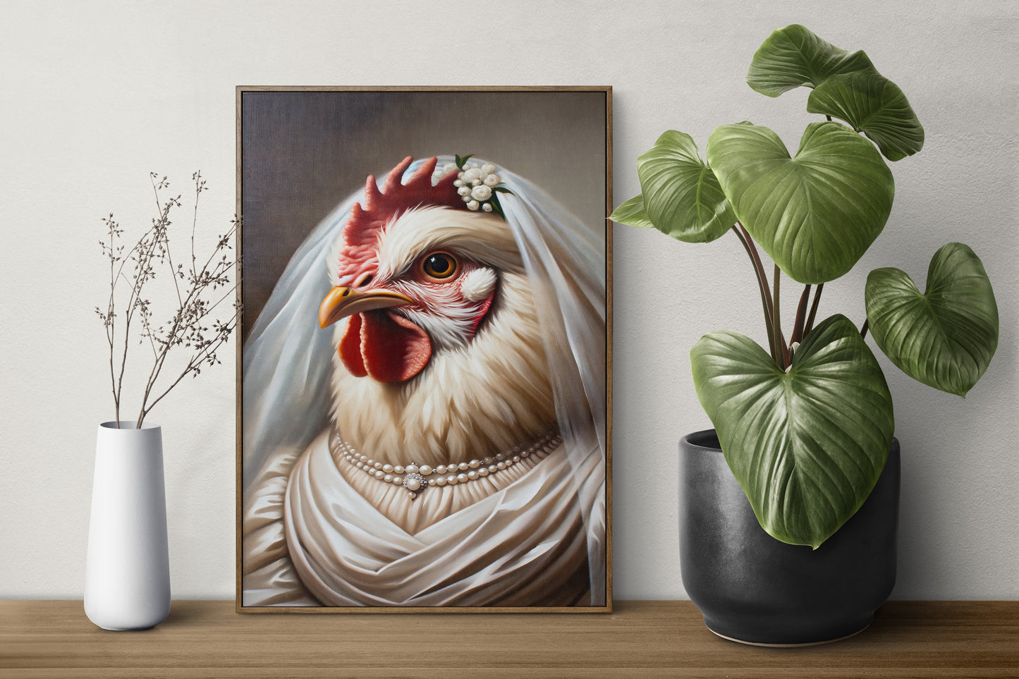 Hen in Wedding Dress Poster - Animal Wall Decor | Unique Funny Bride Wall Art | Perfect Gift for Chicken Lovers