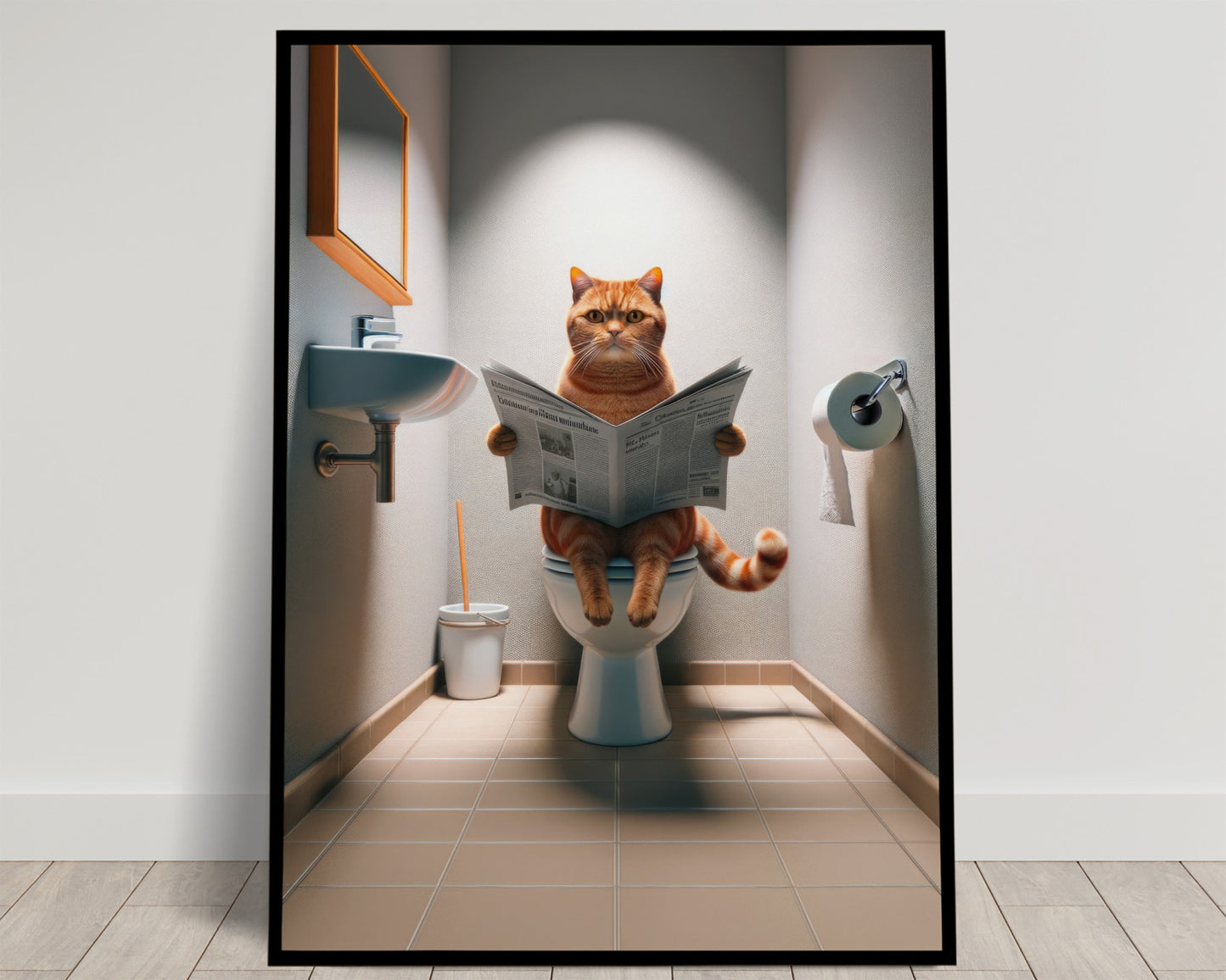 Funny Red Tabby British Shorthair Cat Poster - Bathroom Wall Art Comedy Decor | Gag Gift for WC Toilet