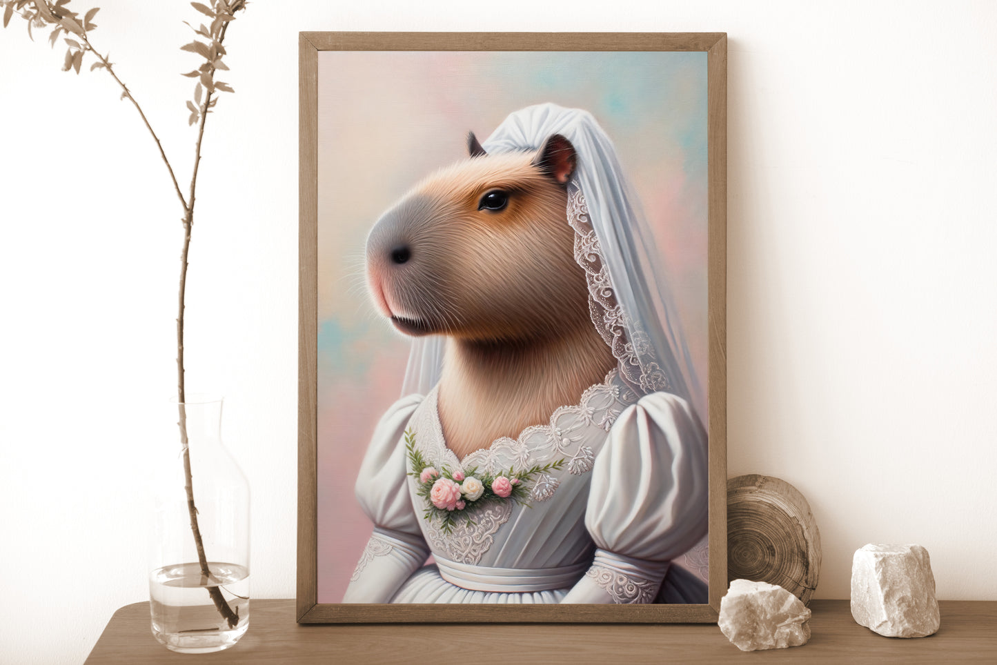 Poster de Capybara en Robe de Mariée - Décoration Murale Animaux Humoristique - Affiche Mariage Cadre