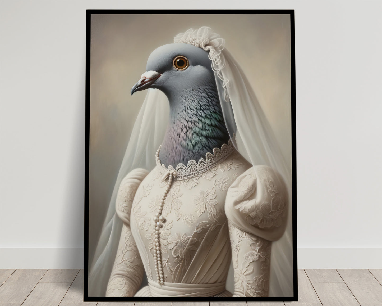 Funny Pigeon Wedding Dress Poster - Unique Animal Wall Art Decor - Bride Picture Gift