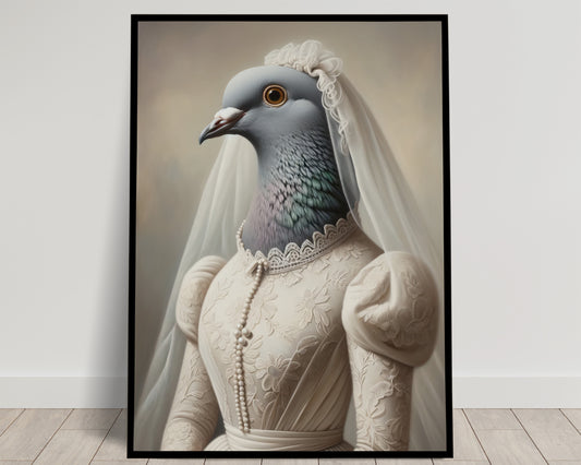 Funny Pigeon Wedding Dress Poster - Unique Animal Wall Art Decor - Bride Picture Gift