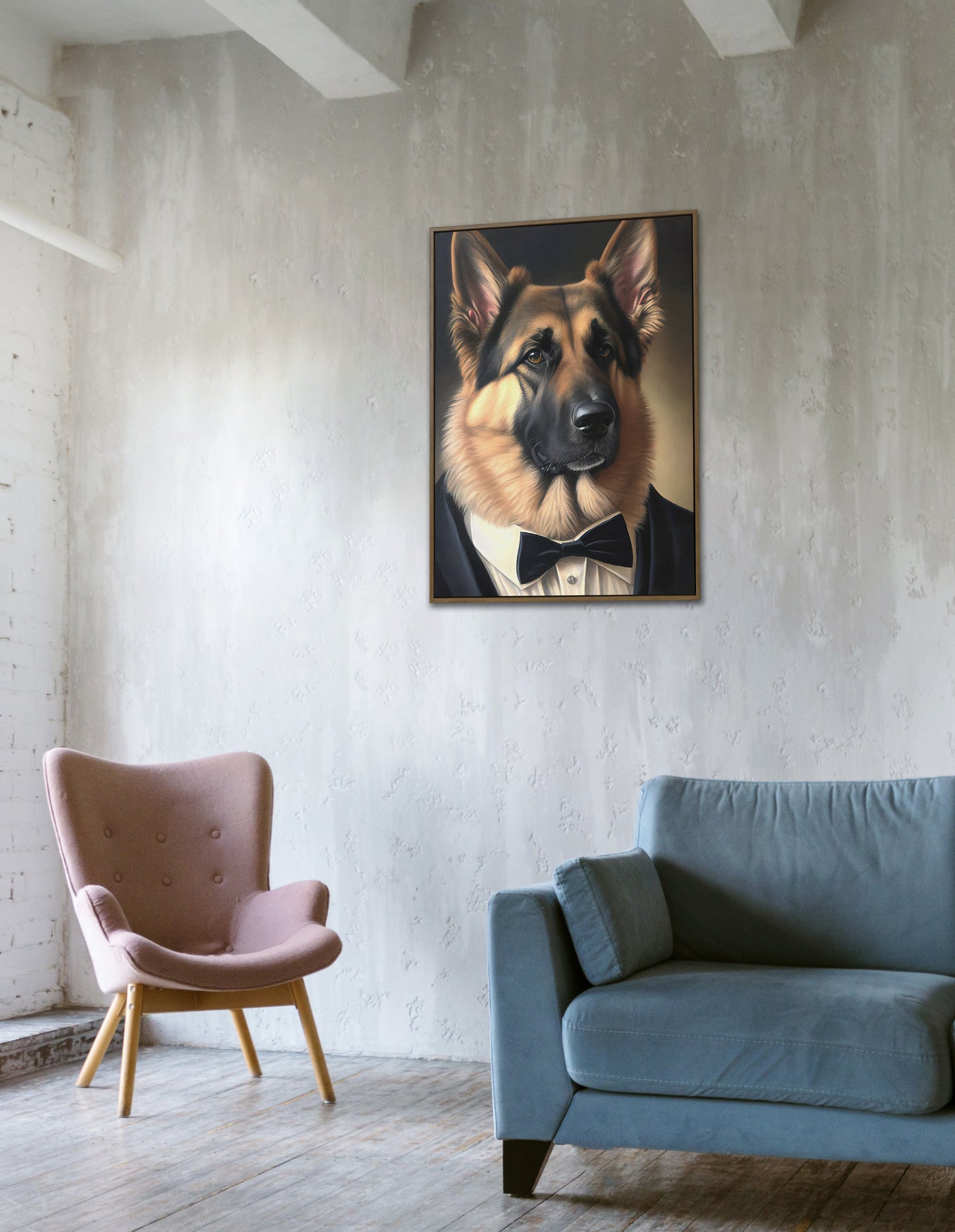 Poster Berger Allemand en Smoking - Impression Murale de Chien Chic et Humoristique, Tableaux Originaux Déco Murale