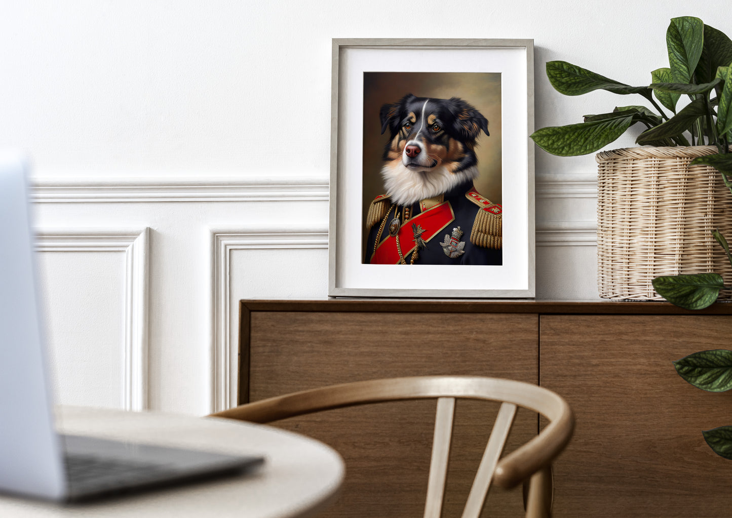 Australian Shepherd in Military Uniform Poster, Dog Wall Art, Animal Wall Decoration, Unique Dog Poster for Home Decor