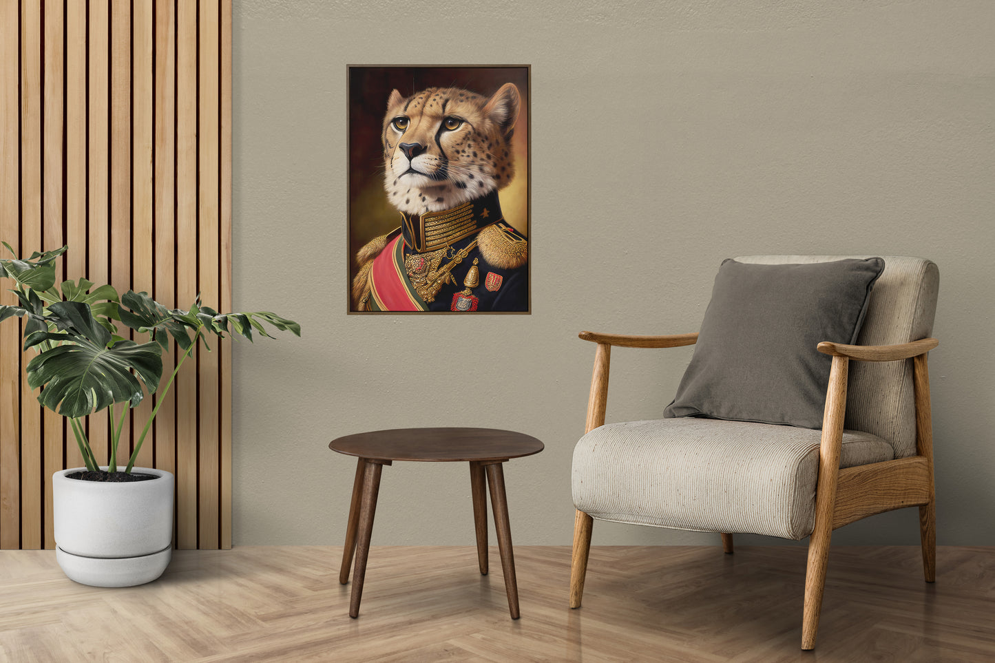 "Cheetah Poster in Military Uniform - Animal Wall Art Decoration | Unique Wildlife Poster Print"