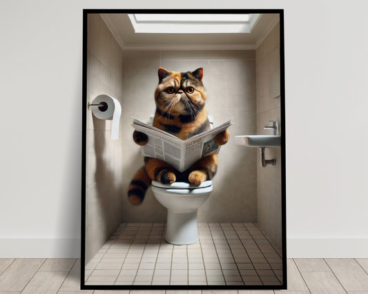 Poster d'un Chat Exotic Shorthair Tortue, Déco Humour WC, Affiche Murale Salle de Bain Toilettes