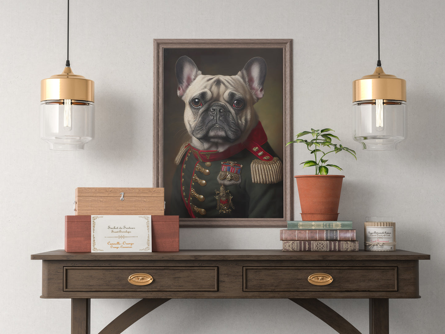 Poster mural : Portrait d'un Bulldog Français en Uniforme Militaire - Affiche murale chien, Décoration animale à encadrer