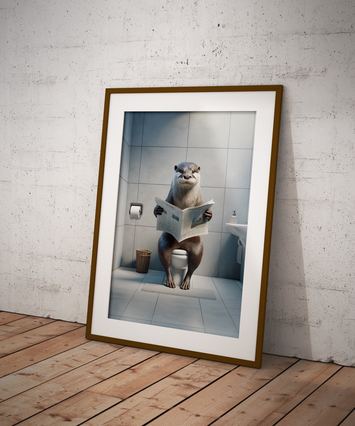 Funny Otter Reading Newspaper Poster - Unique Bathroom Wall Art for Toilet Decor | Perfect Funny Gift