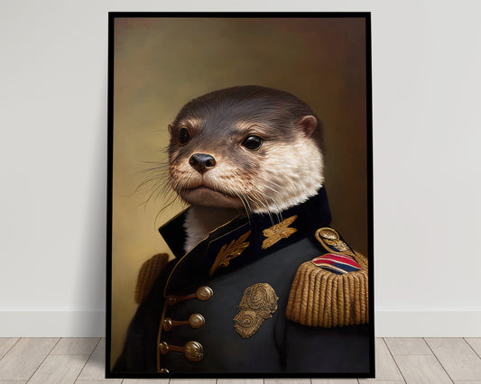 Poster loutre en uniforme militaire - Décoration murale animalière, Impression d'art mural original, Poster unique